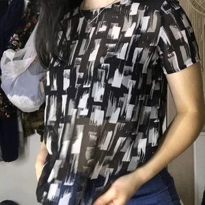 Banana Republic Black and Gray Shear Blouse